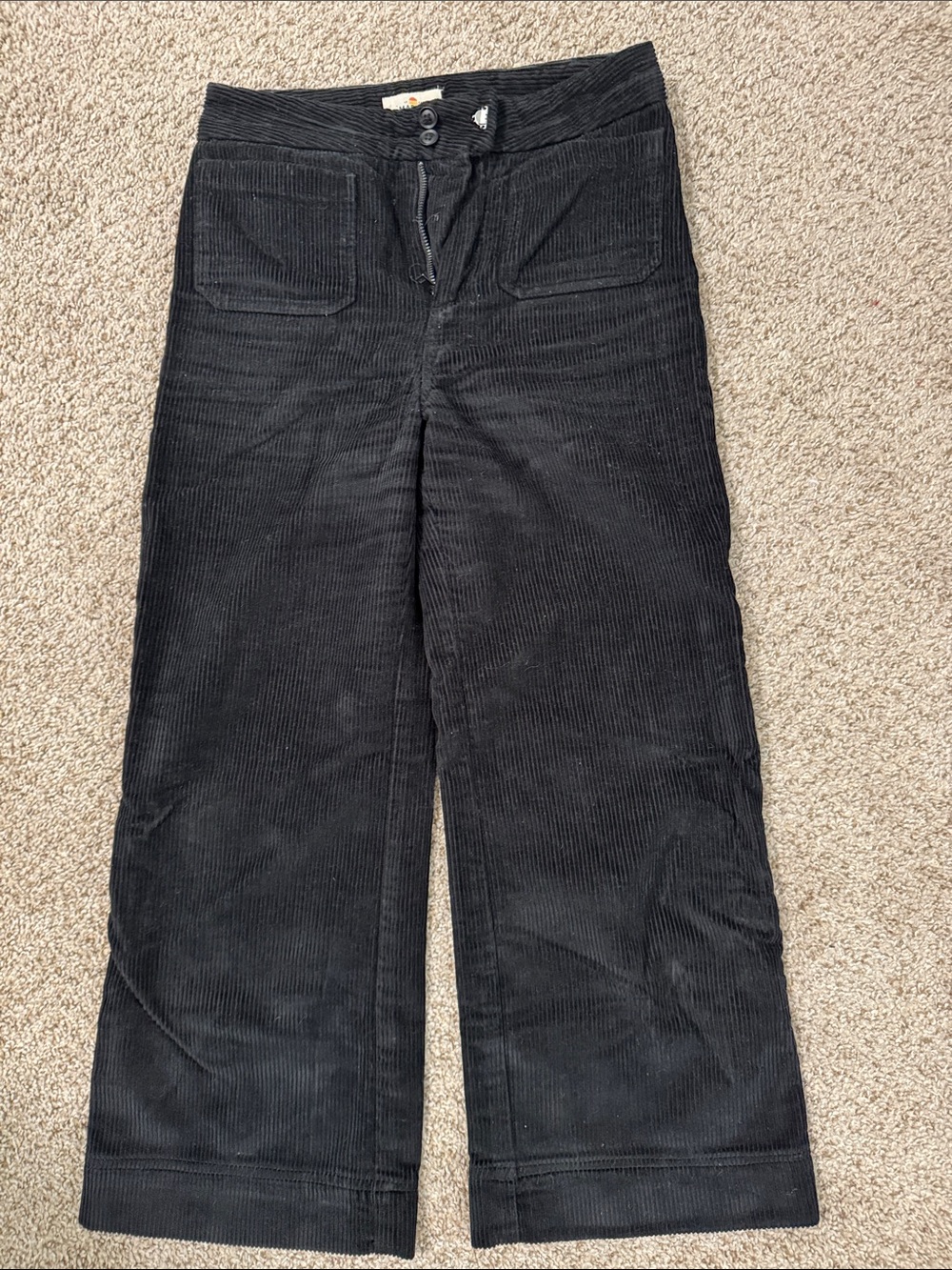 Marine Layer Women's Black Cropped Corduroy Wide-Leg Pants